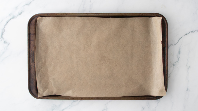 A large baking sheet lined with parchment