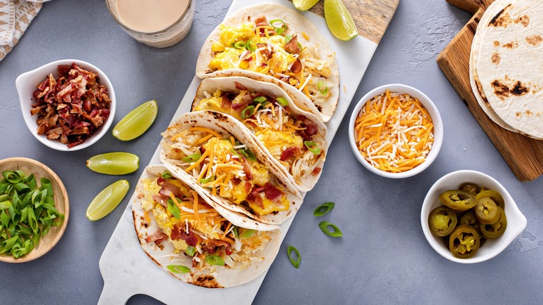 Breakfast tacos with bacon and eggs