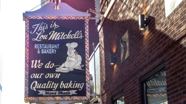 Lou MItchell's sign outside the diner in Chicago