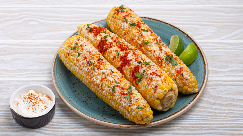 Plate of Mexican street corn