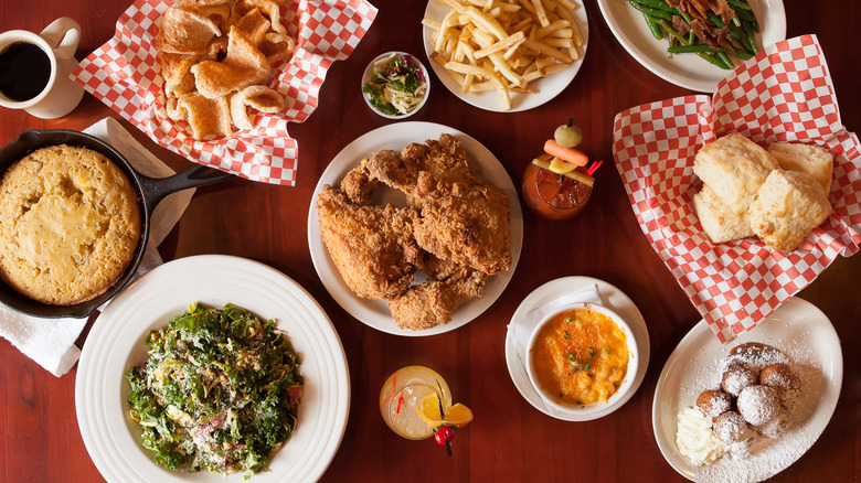 Table set with Southern comfort food