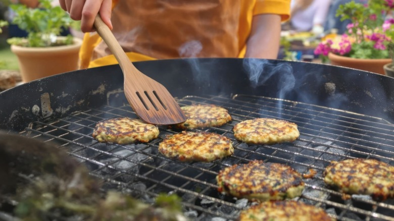 Cooking hamburgers on a grill