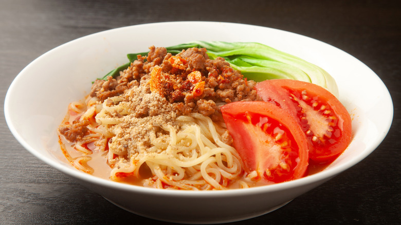 tantan noodles with tomato and bok choy