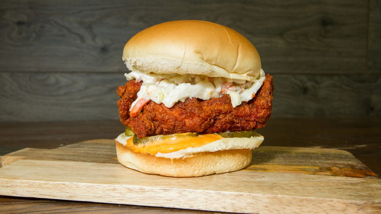 Nashville hot chicken sandwich with piece of cheese