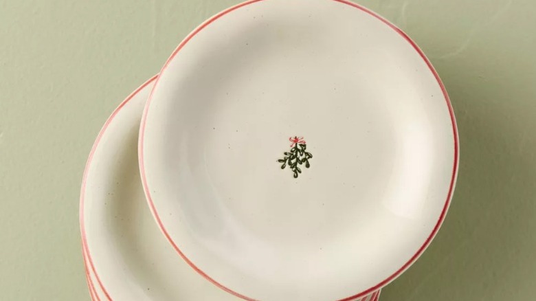 A stack of Target's stoneware holiday plates from its Heart and Hand store brand.