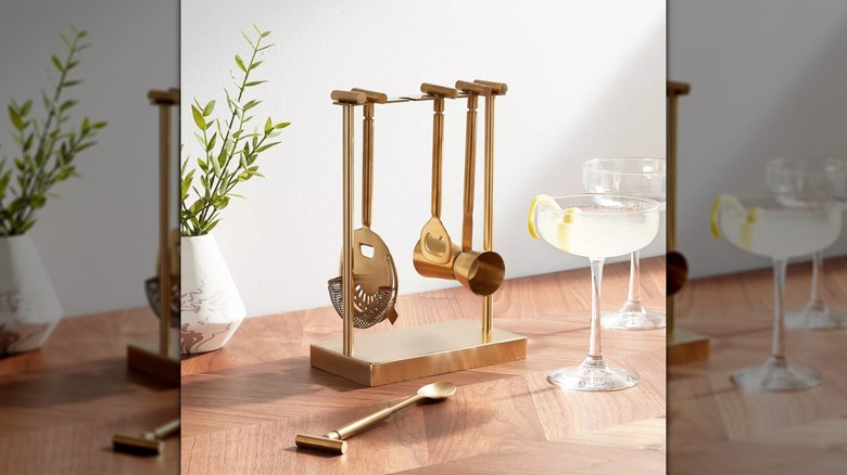 Threshold Gold Metal Bar Tool Set with two drink classes on the side