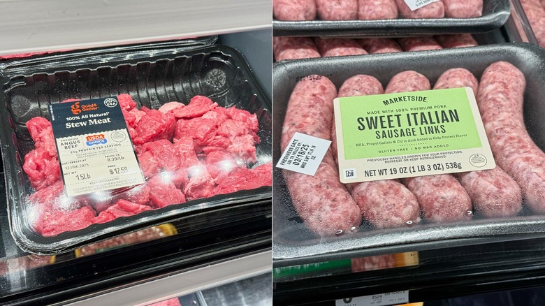 Target stew meat and Walmart sausage side by side