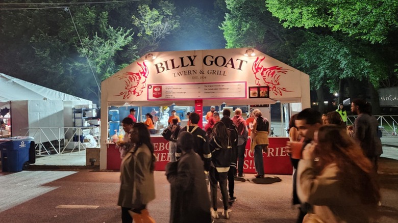 The Billy Goat Tavern's booth is seen at The Taste of Chicago in the evening.