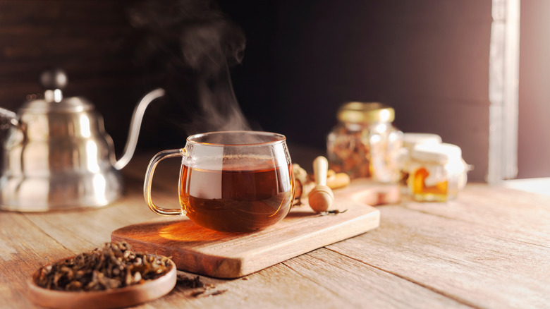 displayed tea brewing setup