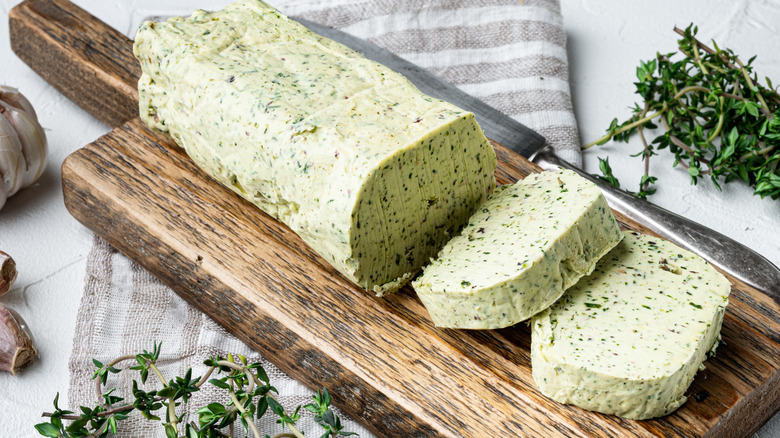 herb butter on cutting board