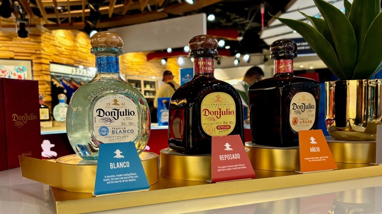 Don Julio blanco, reposado, and añejo tequilas