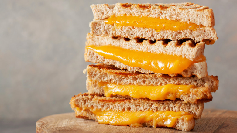 A stack of grilled cheese sandwiches