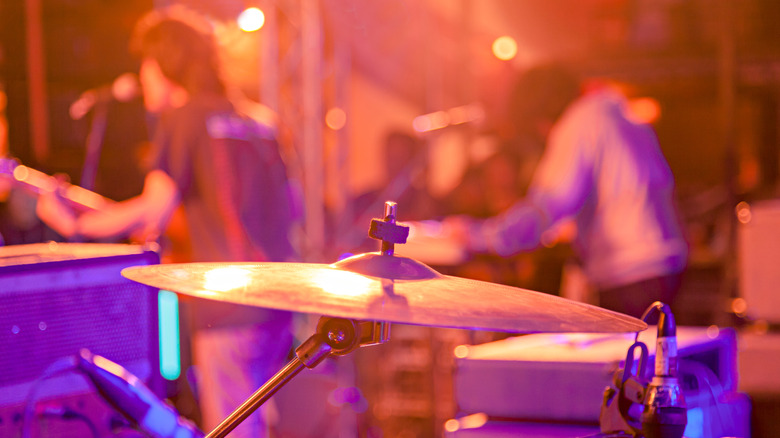 Blurry image of a live band playing