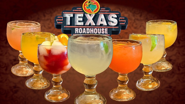 Texas Roadhouse margaritas and restaurant sign