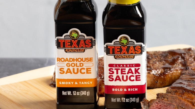 Texas Roadhouse steak and gold sauces
