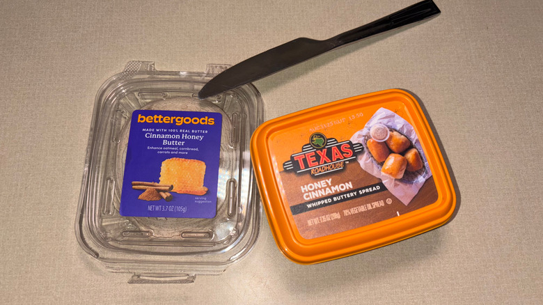 Bettergoods and Texas Roadhouse cinnamon honey butter containers and knife