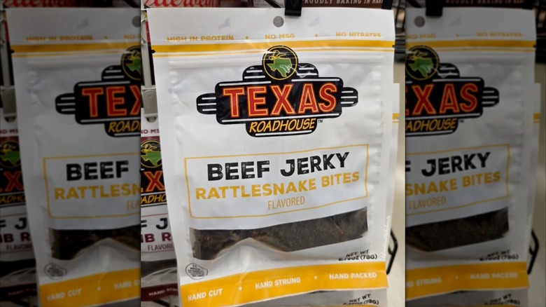 Package of Texas Roadhouse's Rattlesnake Bite flavored beef jerky