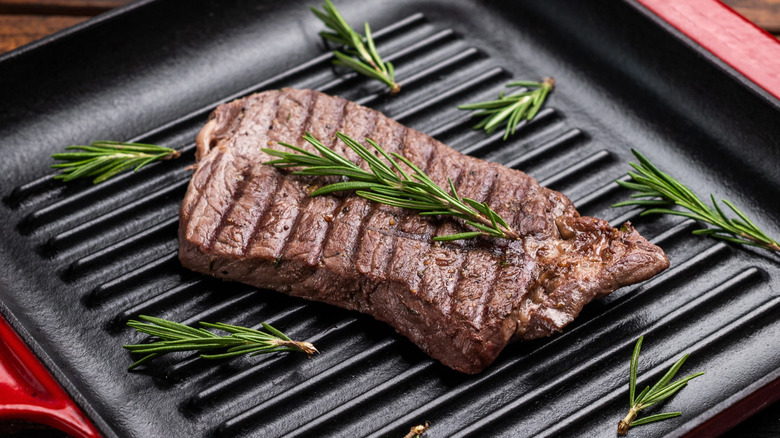 Sirloin steak in a pan