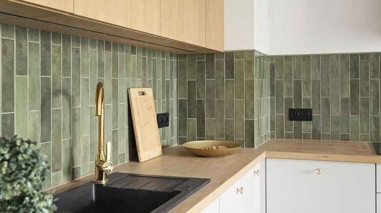 Green tile backsplash