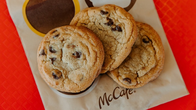 Three McDonald's chocolate chip cookies.