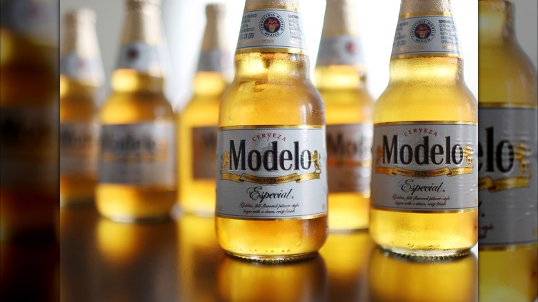Bottles of Modelo on a table