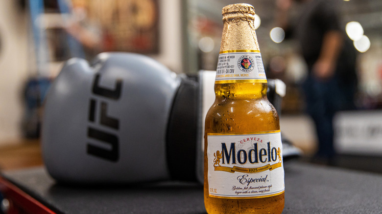 Modelo Especial bottle in front of a UFC glove