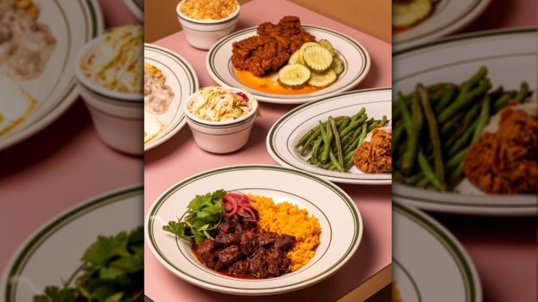Chicken and waffles dish served on a white plate