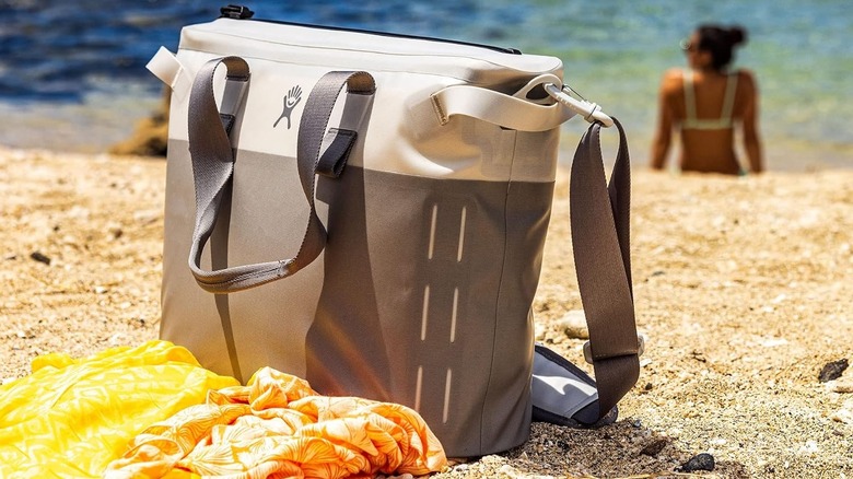 hydraflask wine tote on a beach