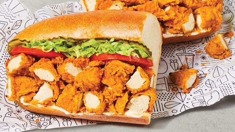 Chicken tender sub on wrapper