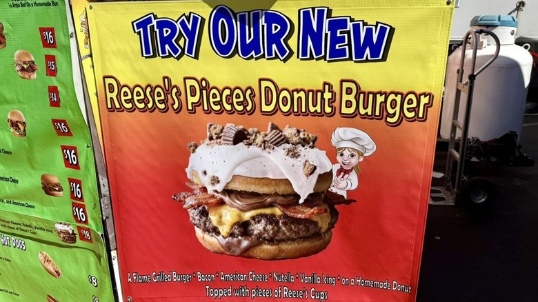 sign for Reese's Pieces donut burger