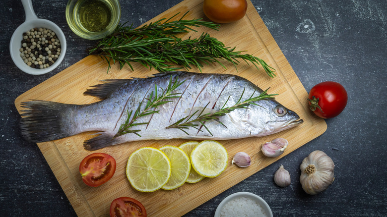 sea bass with various ingredients