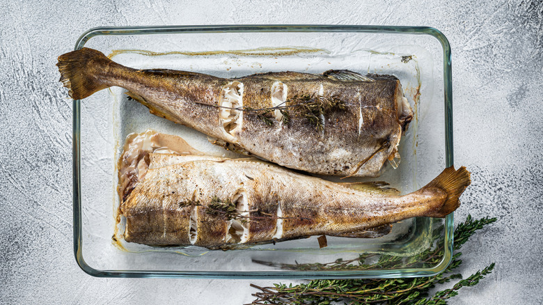 cooked haddock in glass dish
