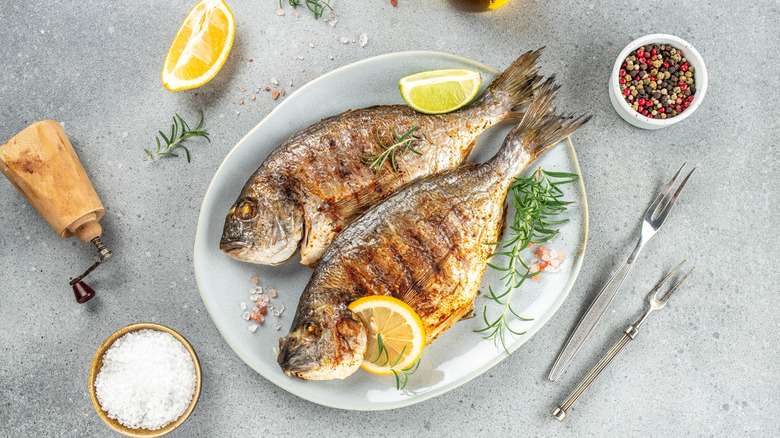 roasted sea breams on plate