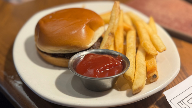 Outback Steakhouse kids burger with fries and ketchup