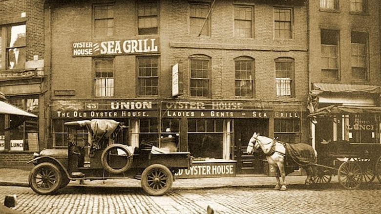 An old sepia-toned photo of Union Oyster House