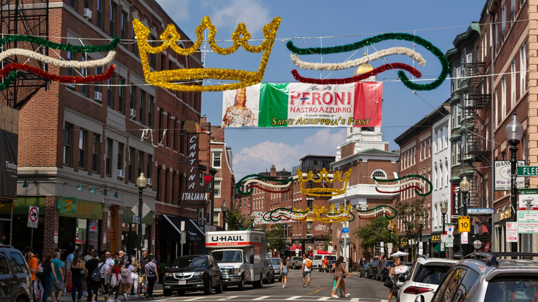 North End in Boston decorated for Saint's feast