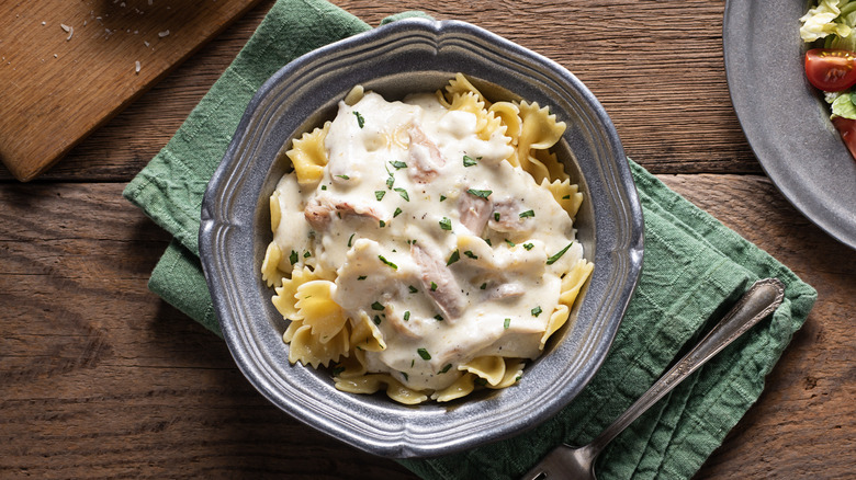 Creamy sauce on noodles
