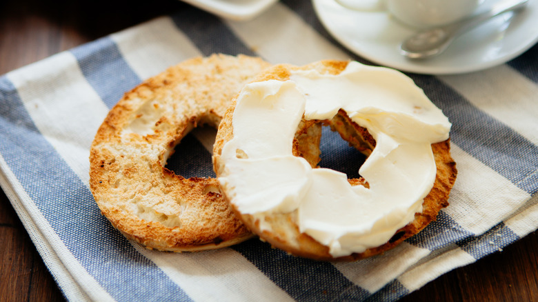 Cream cheese on bagel