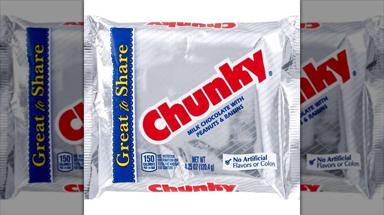Chunky chocolate bar in wrapper