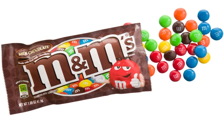 M&M's spill out of its open package