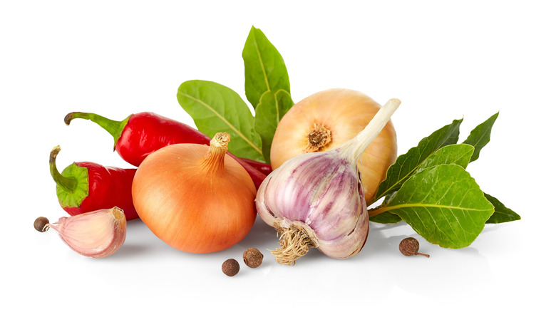 pile of seasonings on white background