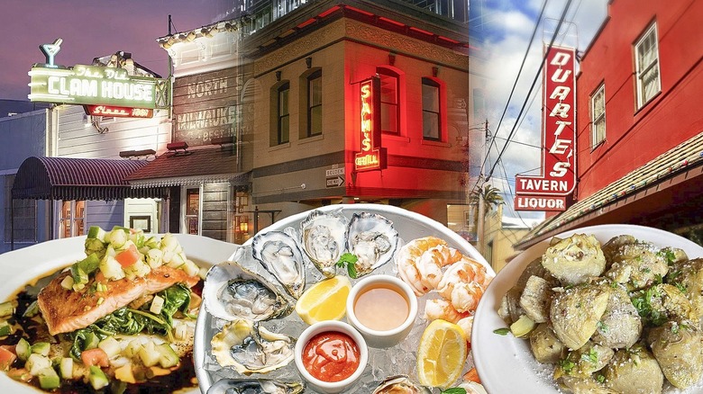 A collage of three California restaurants and their food