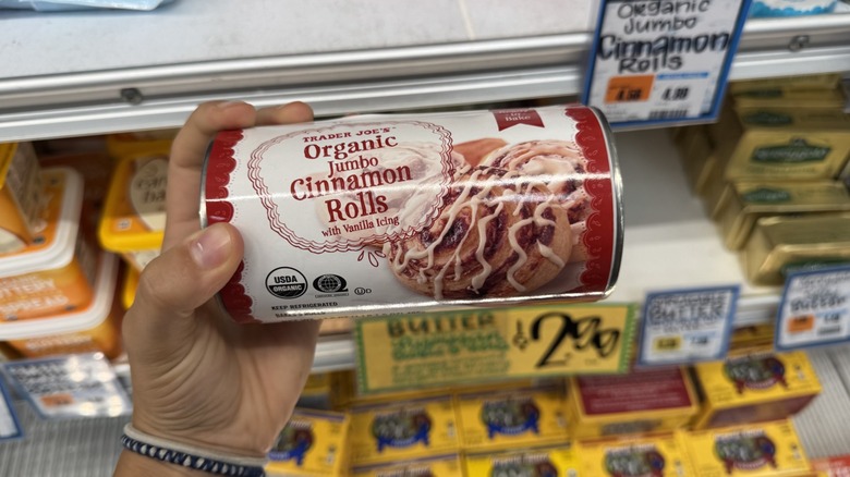 Trader Joe's cinnamon rolls on shelf