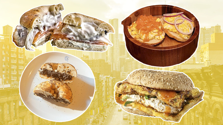 Collage of unique bagel sandwiches