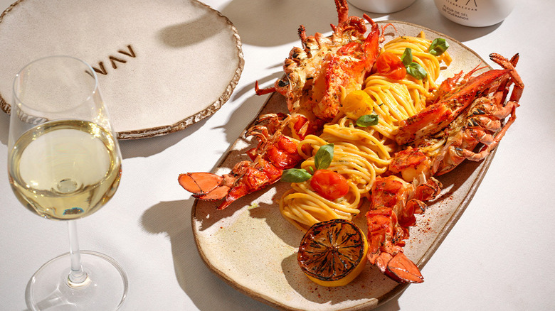 A plate of lobster pasta at AVA MediterrAgean