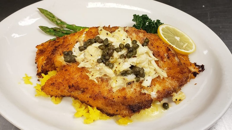 A plate of fried fish with capers at The Bright Star