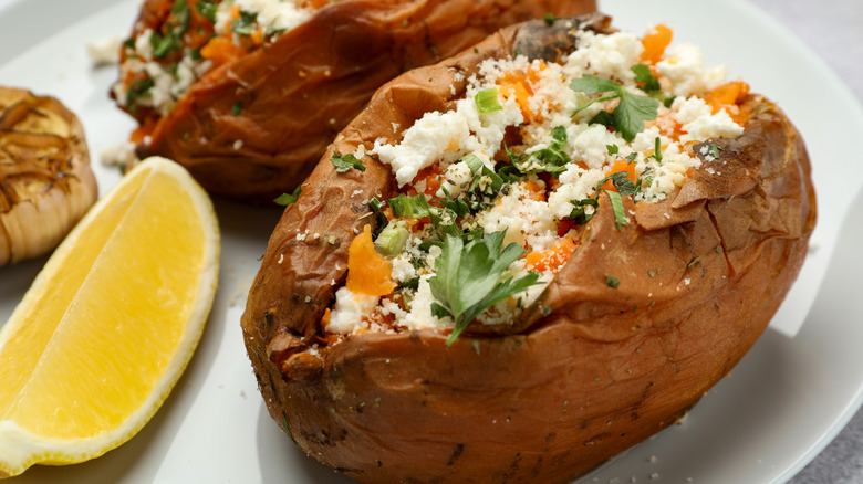 Baked sweet potatoes with feta