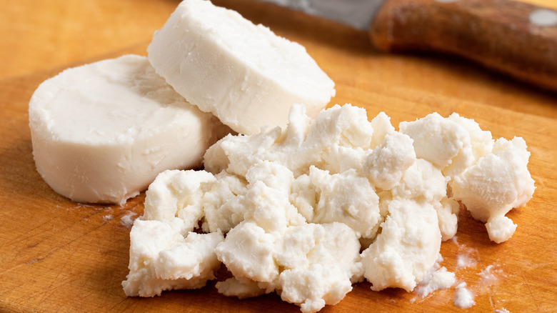 Goat cheese on a wooden board