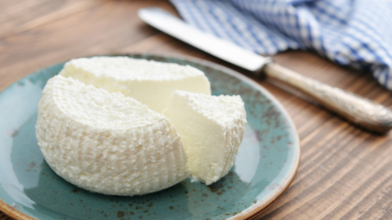 Plate of fresh ricotta cheese