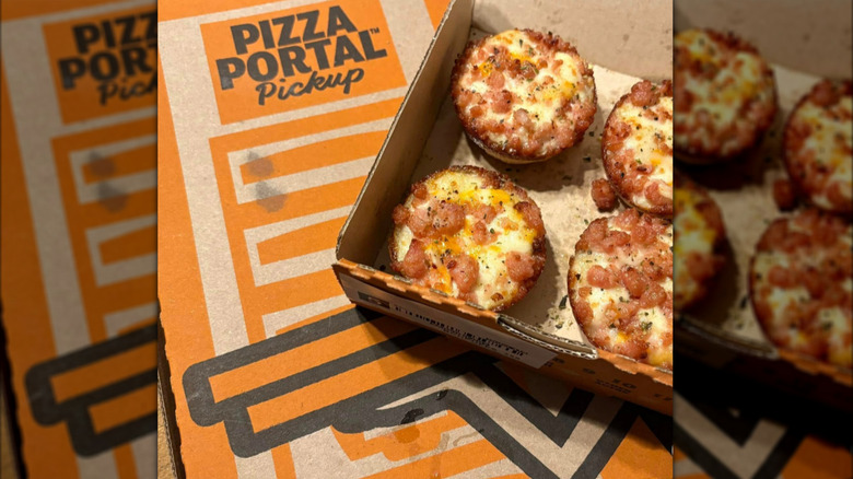 Bacon and cheese puffs on a Little Caesars box